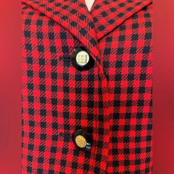 Vintage GIVENCHY Boutiques Blazer Single Breasted Red Black Houndstooth Wool 36 - Picture 12 of 15